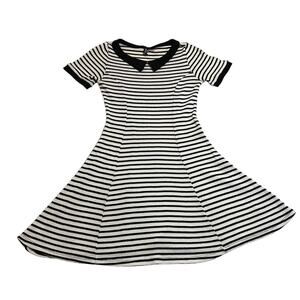 H&M Divided Fit and Flare Stripe Collar Mini Dress Size 6 Waffle Knit Stretch